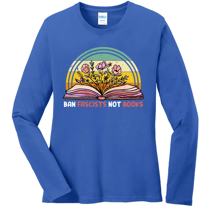 Ban Fascists Not Books Pink Flowers Gift Ladies Long Sleeve Shirt