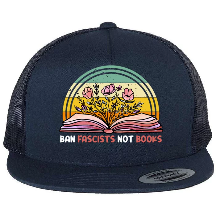 Ban Fascists Not Books Pink Flowers Gift Flat Bill Trucker Hat