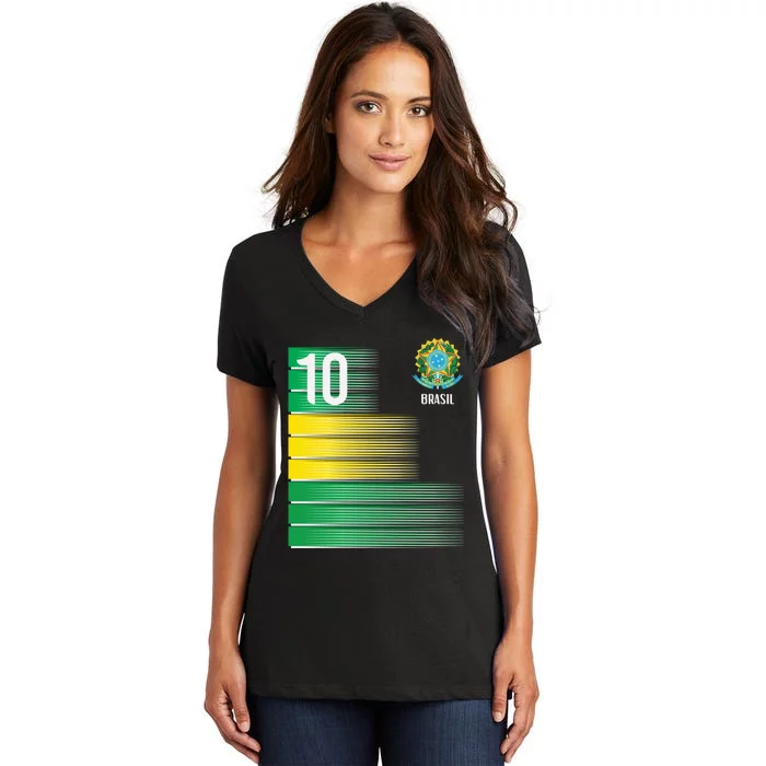 Brasil Flag Number 10 Brazil Soccer   Boys   Pullover Hoodie Women's V-Neck T-Shirt