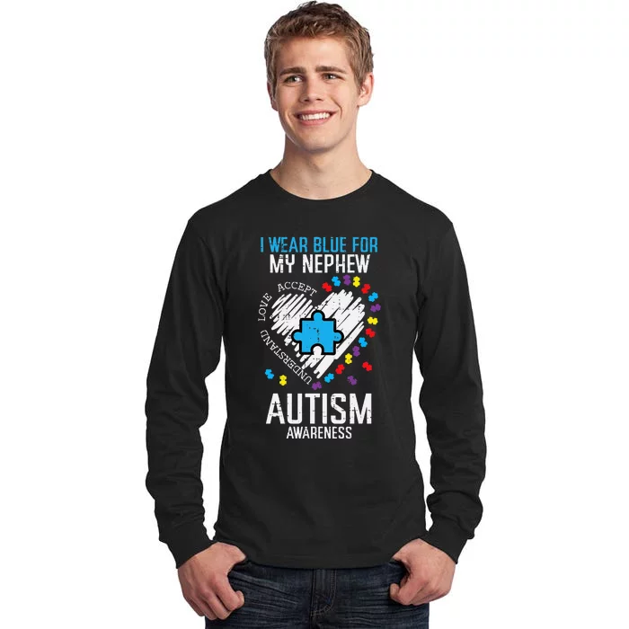 Blue For Nephew Autism Awareness Family puzzle Tall Long Sleeve T-Shirt