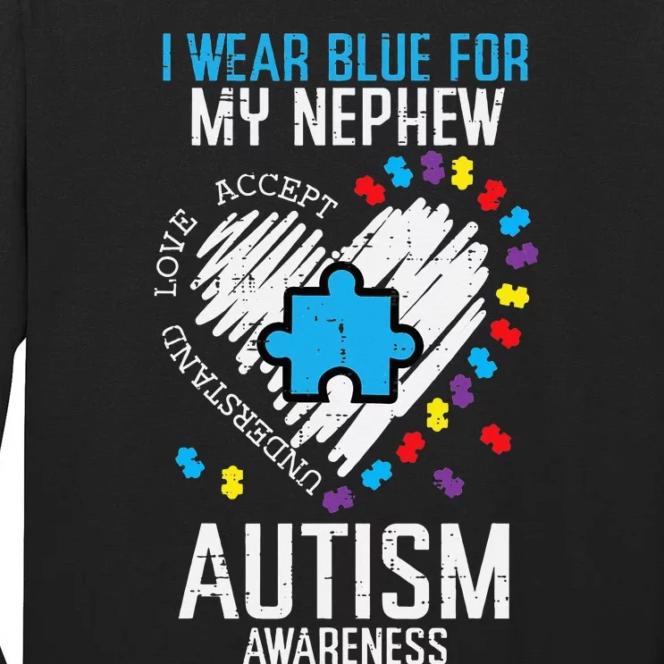 Blue For Nephew Autism Awareness Family puzzle Tall Long Sleeve T-Shirt