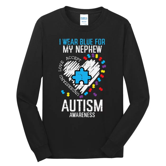 Blue For Nephew Autism Awareness Family puzzle Tall Long Sleeve T-Shirt