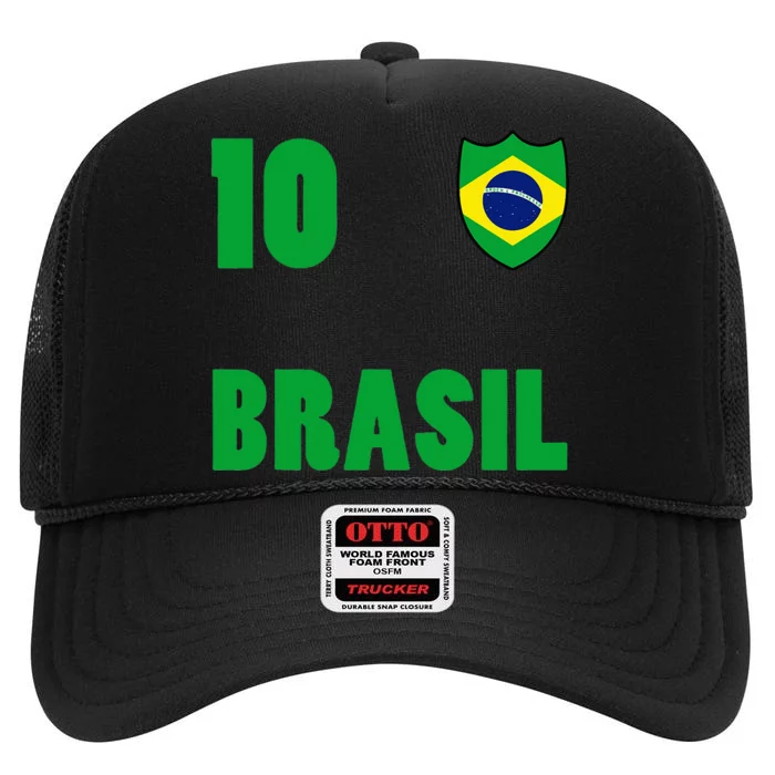 Brazil Flag Number 10 Brasil High Crown Mesh Trucker Hat