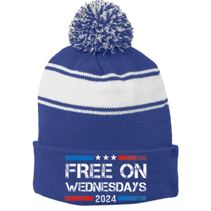 Biden Free On Wednesdays Us Flag Stripe Pom Pom Beanie