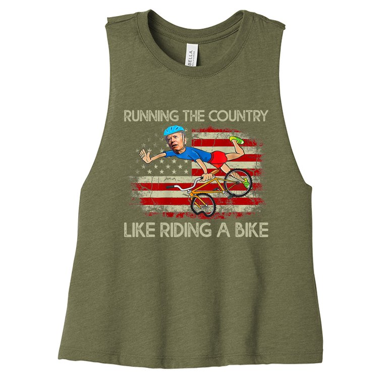 Biden Falls Off Bike Joe Biden Falling Off His Bicycle America Flag Women’s Racerback Cropped Tank