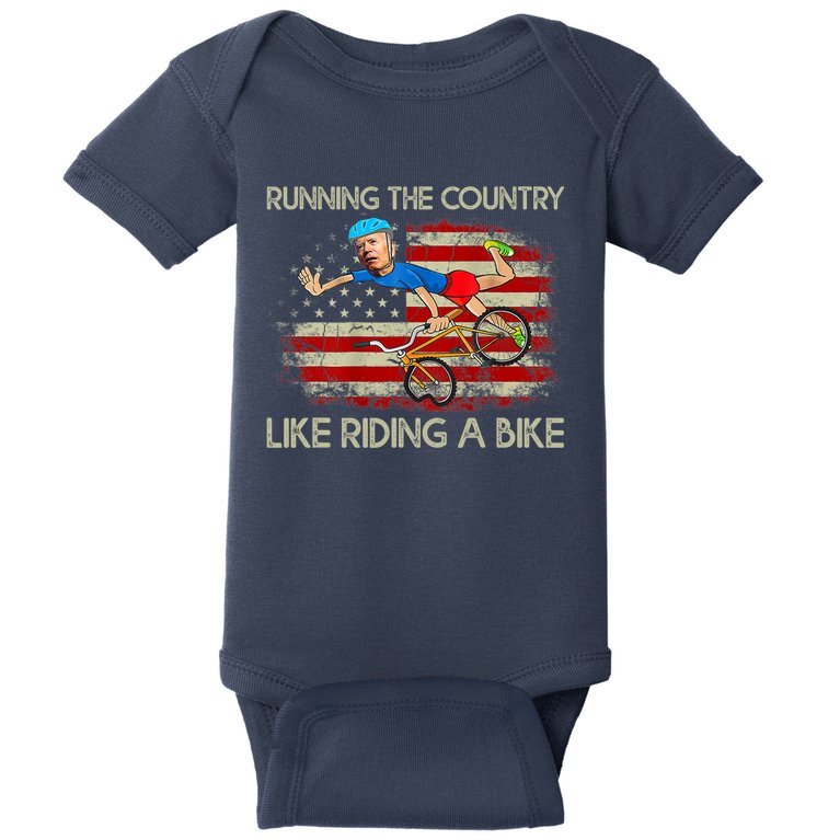 Biden Falls Off Bike Joe Biden Falling Off His Bicycle America Flag Baby Bodysuit