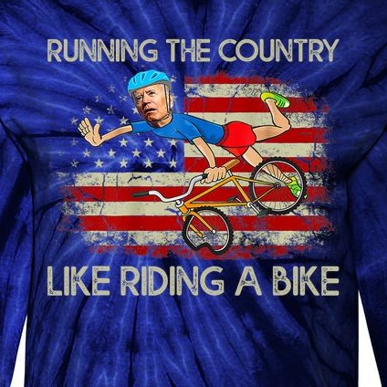 Biden Falls Off Bike Joe Biden Falling Off His Bicycle America Flag Tie-Dye Long Sleeve Shirt