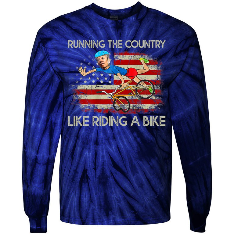 Biden Falls Off Bike Joe Biden Falling Off His Bicycle America Flag Tie-Dye Long Sleeve Shirt