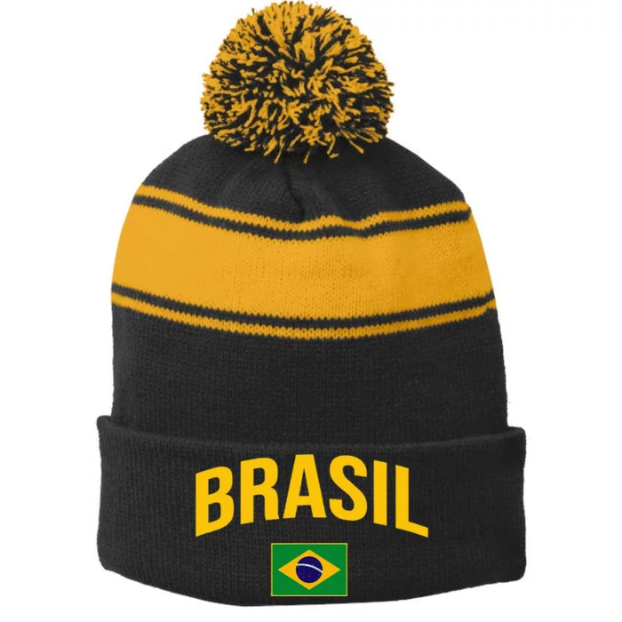 Brasil Flag Of Brazil Stripe Pom Pom Beanie