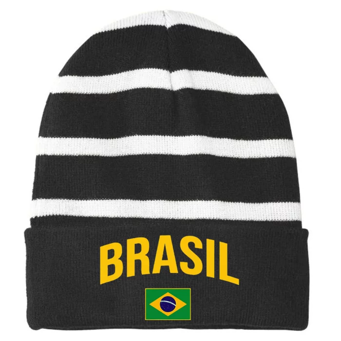 Brasil Flag Of Brazil Striped Beanie with Solid Band