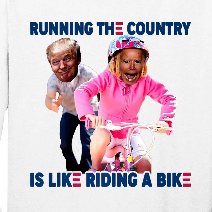 Biden Falls Off Bike Trump Funny Joe Biden Falling Of Bike Biden Trending Tall Long Sleeve T-Shirt