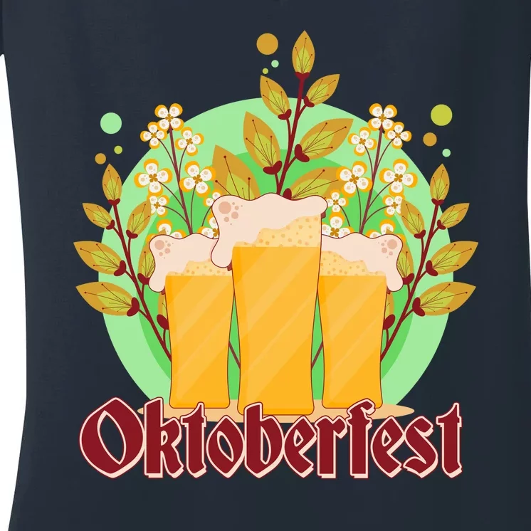 Boho Floral Oktoberfest Beers Women's V-Neck T-Shirt