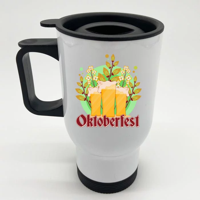 Boho Floral Oktoberfest Beers Front & Back Stainless Steel Travel Mug