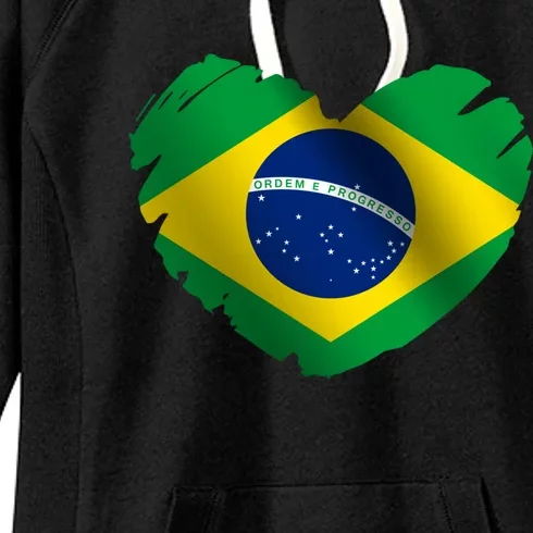 Brazil Flag On Shape Of Heart Brazilian Brazil Lovers Gift Women's Fleece Hoodie