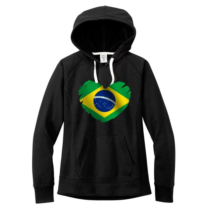 Brazil Flag On Shape Of Heart Brazilian Brazil Lovers Gift Women's Fleece Hoodie