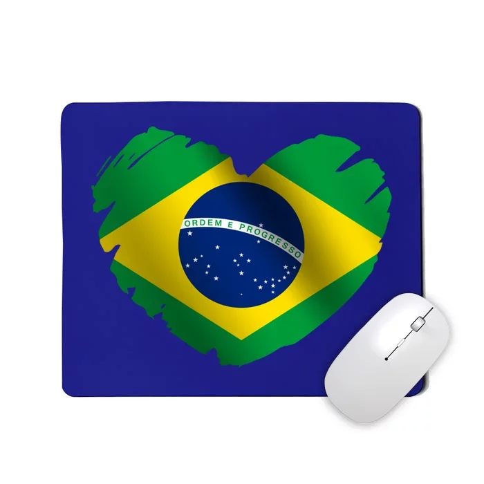 Brazil Flag On Shape Of Heart Brazilian Brazil Lovers Gift Mousepad