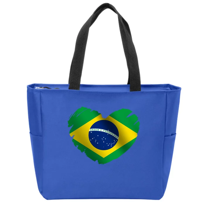 Brazil Flag On Shape Of Heart Brazilian Brazil Lovers Gift Zip Tote Bag