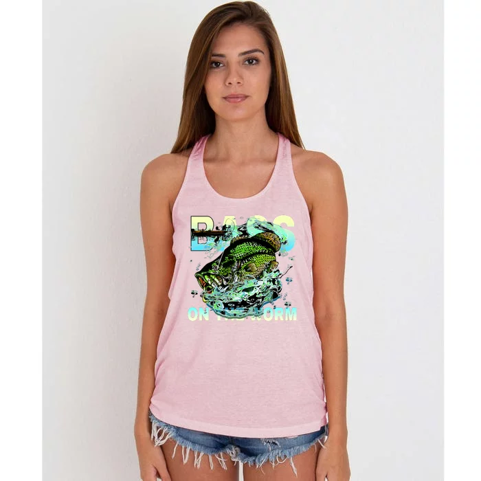 Bass Fishing On The Storm Women's Knotted Racerback Tank