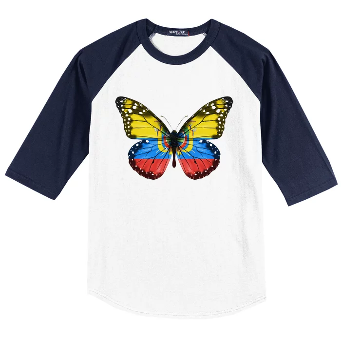 Butterfly Flag Of Ecuador Baseball Sleeve Shirt