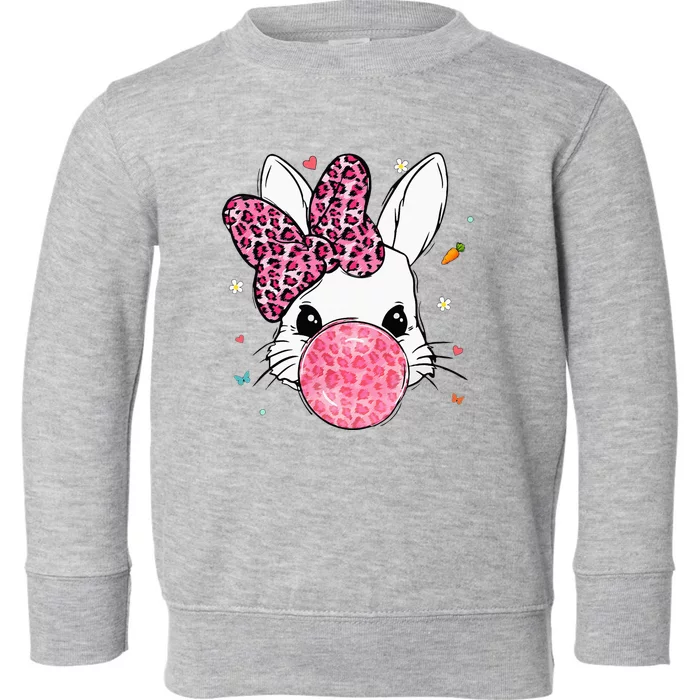 Bunny Face Pink Leopard Bubblegum Easter Day Toddler Sweatshirt