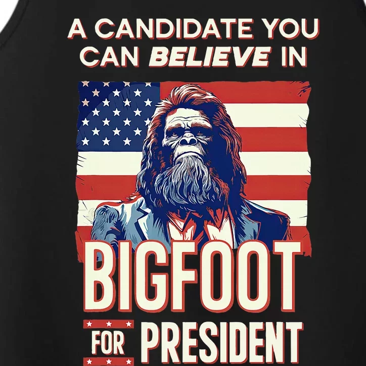 Bigfoot For President Believe Vote Elect Sasquatch Candidate Performance Tank