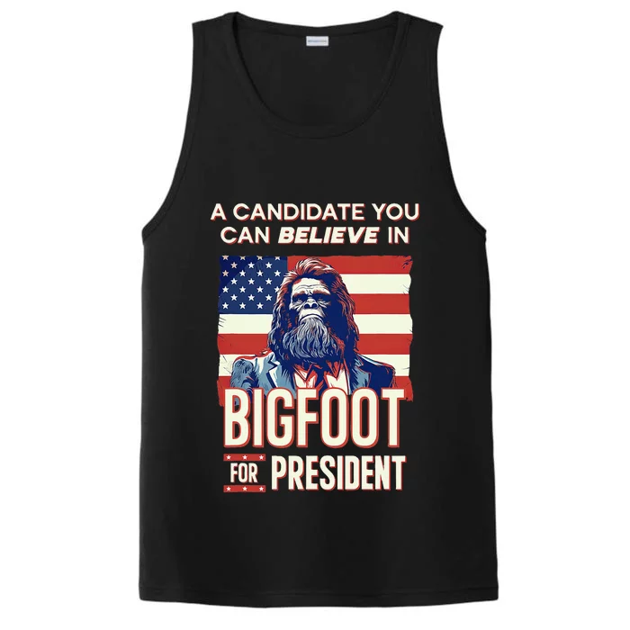 Bigfoot For President Believe Vote Elect Sasquatch Candidate Performance Tank