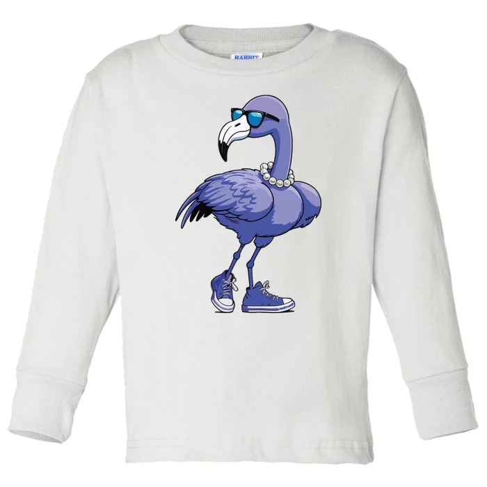 Blue Flamingo Pearls Comma La Kamala Harris 2024 Toddler Long Sleeve Shirt