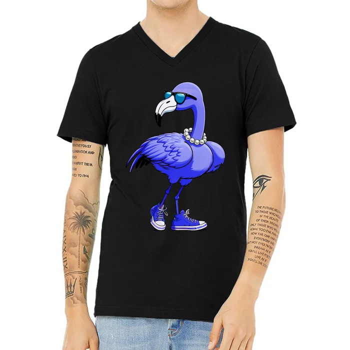 Blue Flamingo Pearls Comma La Kamala Harris 2024 V-Neck T-Shirt