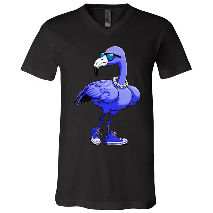 Blue Flamingo Pearls Comma La Kamala Harris 2024 V-Neck T-Shirt