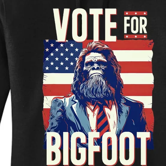 Bigfoot For President Election Vote Sasquatch USA Flag 2024 Women's Pullover Hoodie