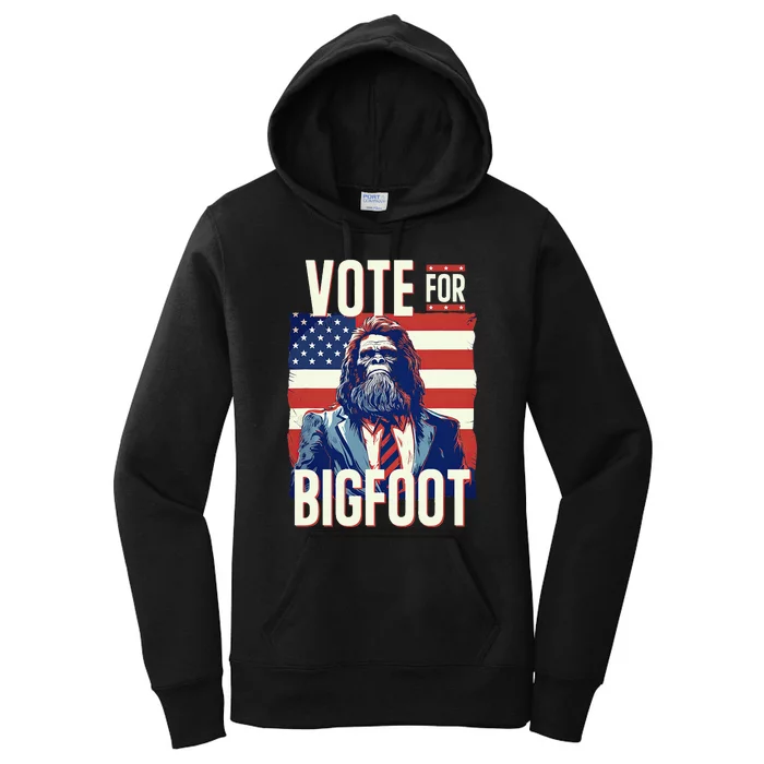 Bigfoot For President Election Vote Sasquatch USA Flag 2024 Women's Pullover Hoodie