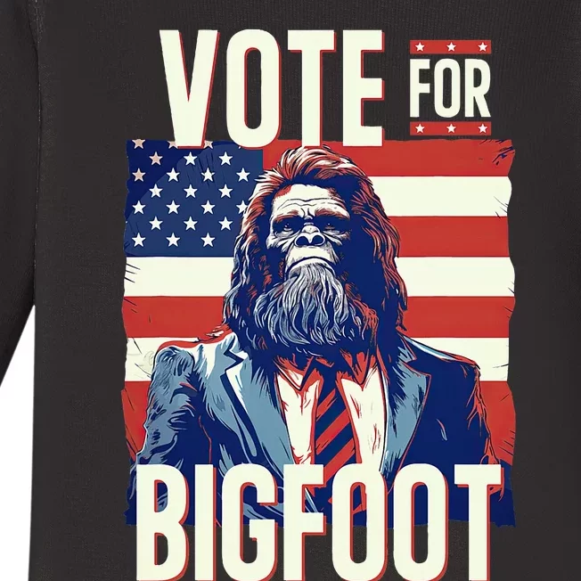 Bigfoot For President Election Vote Sasquatch USA Flag 2024 Baby Long Sleeve Bodysuit