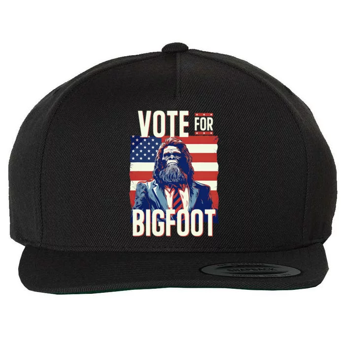 Bigfoot For President Election Vote Sasquatch USA Flag 2024 Wool Snapback Cap