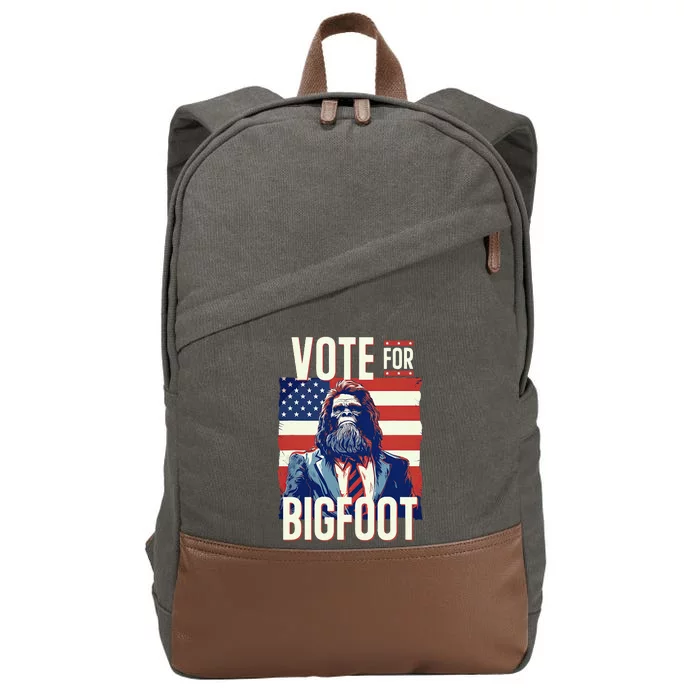 Bigfoot For President Election Vote Sasquatch USA Flag 2024 Cotton Canvas Backpack