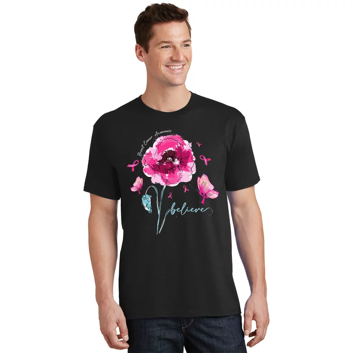 Butterfly Flower Pink Ribbon Breast Cancer Awareness T-Shirt