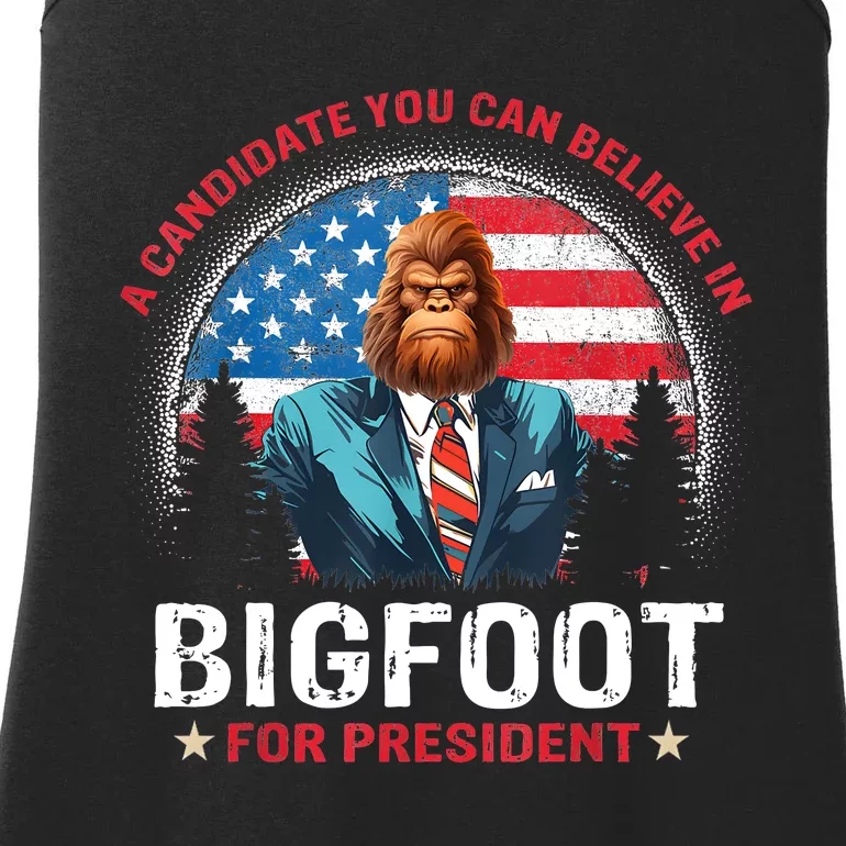 Bigfoot For President Believe Vote Elect Sasquatch Candidate Ladies Essential Tank