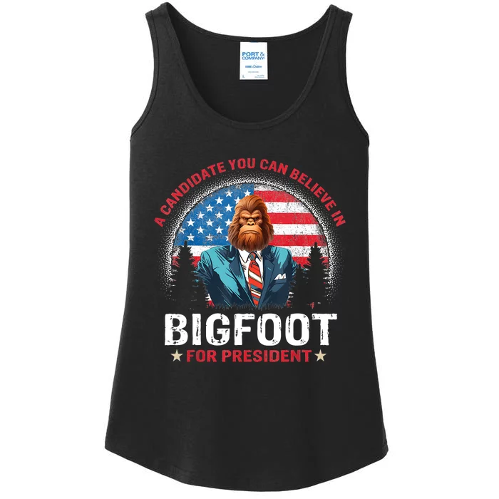 Bigfoot For President Believe Vote Elect Sasquatch Candidate Ladies Essential Tank