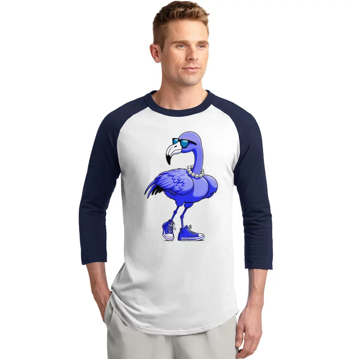 Blue Flamingo Pearls Comma La Kamala Harris 2024 Gift Baseball Sleeve Shirt