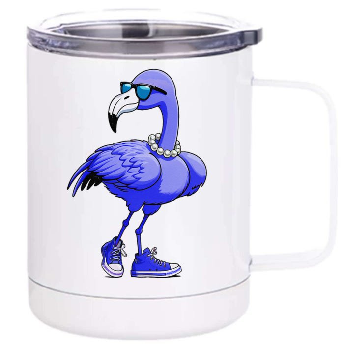 Blue Flamingo Pearls Comma La Kamala Harris 2024 Gift Front & Back 12oz Stainless Steel Tumbler Cup