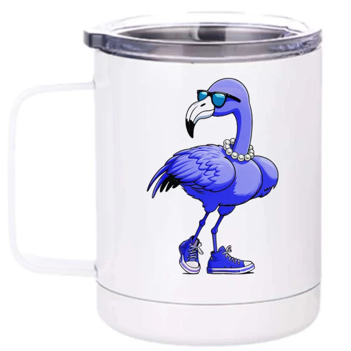 Blue Flamingo Pearls Comma La Kamala Harris 2024 Gift Front & Back 12oz Stainless Steel Tumbler Cup