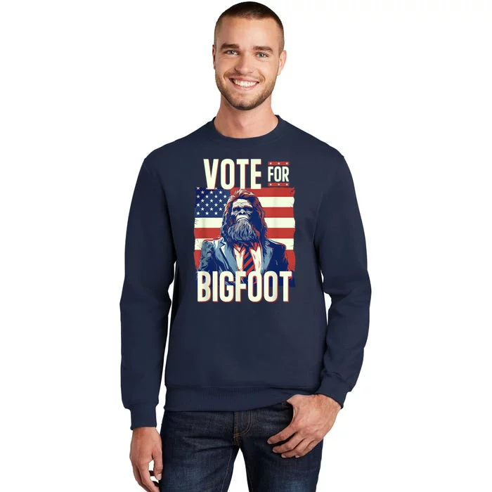 Bigfoot For President Election Vote Sasquatch Usa Flag 2024 Tall Sweatshirt