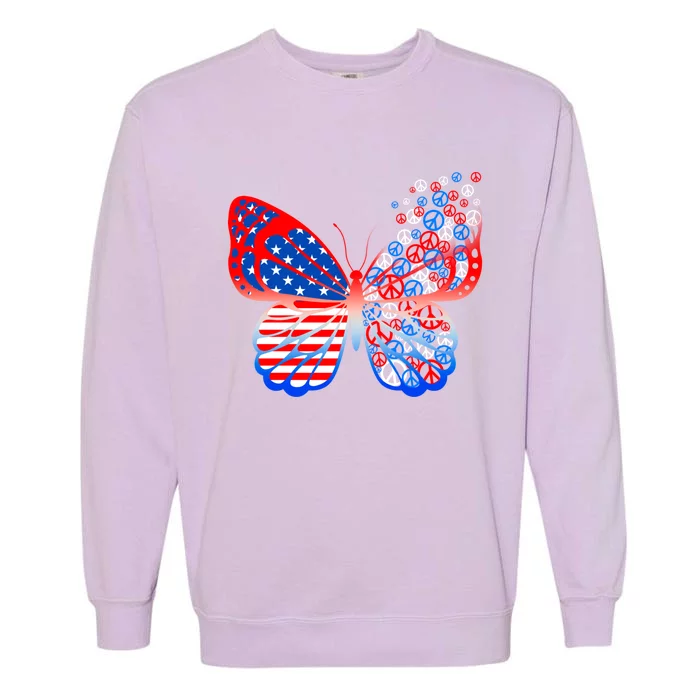 Butterfly Funny Peace 4th Of July American Flag Mom Mama Meaningful Gift Garment-Dyed Sweatshirt