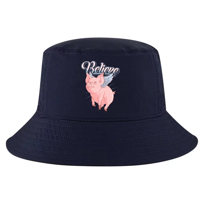 Believe Flying Pig With Wings Animal Motivational Novelty Gift Cool Comfort Performance Bucket Hat