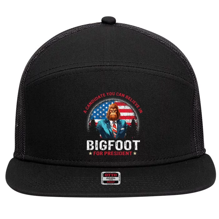 Bigfoot For President Believe Vote Elect Sasquatch Candidate 7 Panel Mesh Trucker Snapback Hat