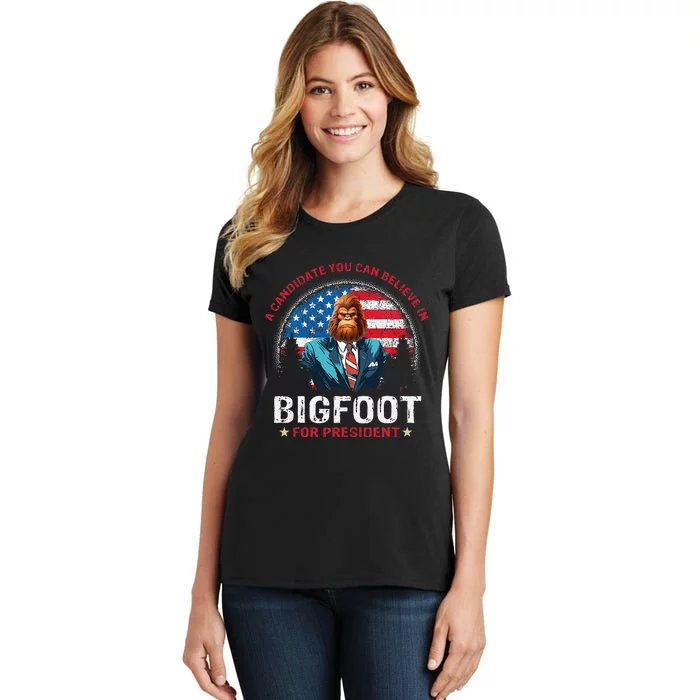 Bigfoot For President Believe Vote Elect Sasquatch Candidate Women's T-Shirt