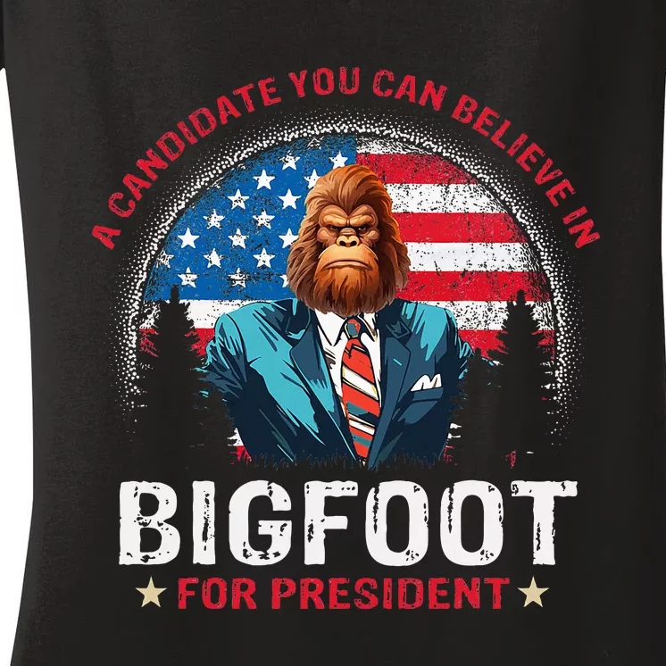 Bigfoot For President Believe Vote Elect Sasquatch Candidate Women's V-Neck T-Shirt