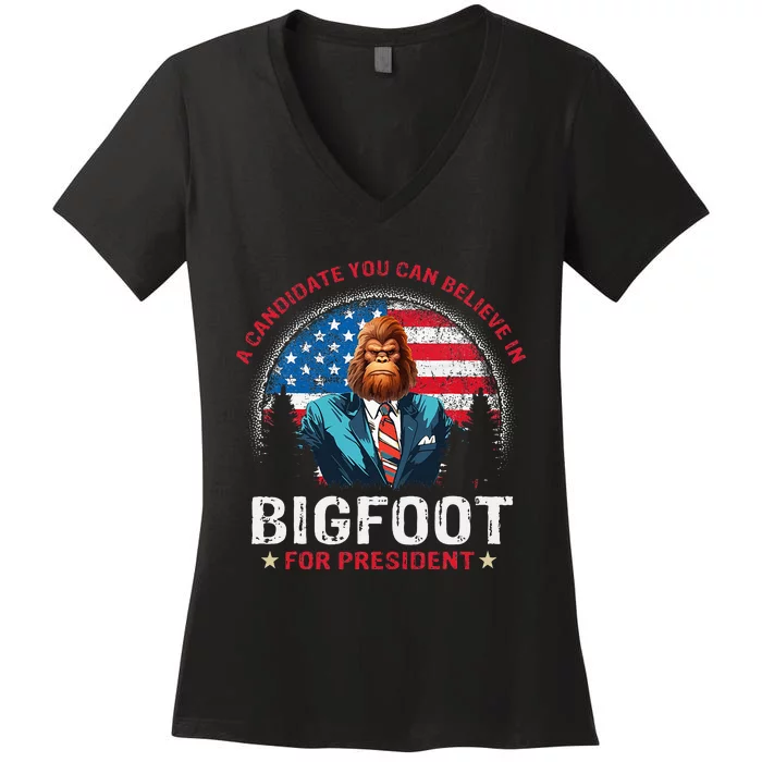 Bigfoot For President Believe Vote Elect Sasquatch Candidate Women's V-Neck T-Shirt