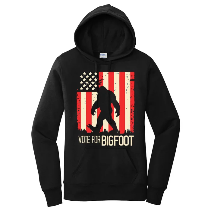 Bigfoot for President Election Vote Sasquatch USA Flag 2024 Women's Pullover Hoodie