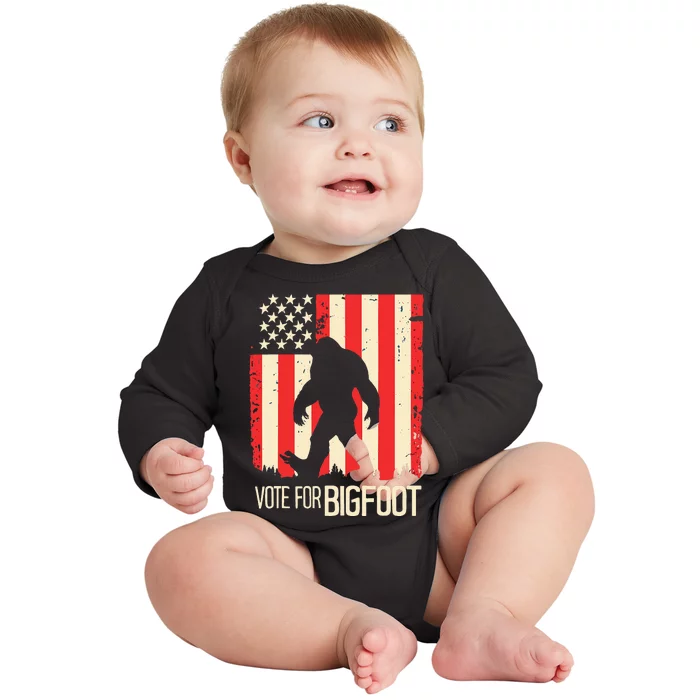 Bigfoot for President Election Vote Sasquatch USA Flag 2024 Baby Long Sleeve Bodysuit