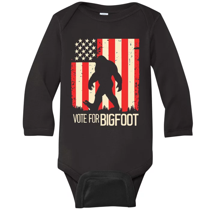 Bigfoot for President Election Vote Sasquatch USA Flag 2024 Baby Long Sleeve Bodysuit